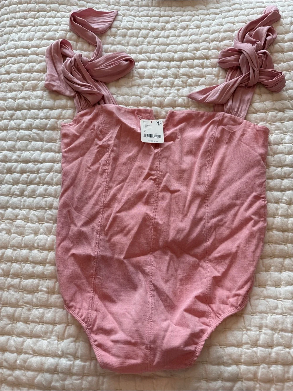FREE PEOPLE Tie-Shoulder One-Piece Bodysuit in Dusty Rose